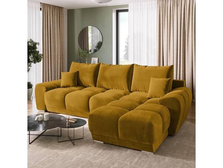 BROMARKT Ecksofa L-Form mit Schlaffunktion Bettkasten 294x184cm Senfgelb Wohnlandschaft mit Schlaffunktion und Bettkasten Schlafsofa L-Form Eckcouch Fünfsitzer Couch für Wohnzimmer Bettsofa NUBES