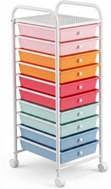 Garvee 10 Drawer Rolling Cart Side Table Rose Red Colorful Iron Plastic