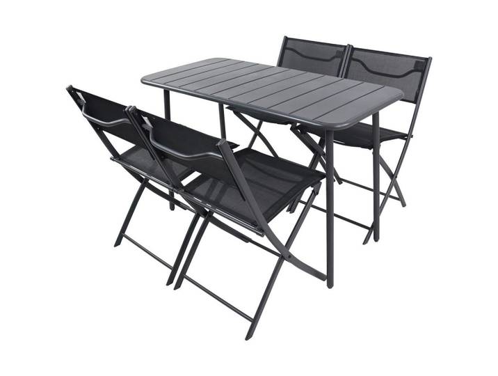 Gardenson Gartenmöbel-Set, Schwarz, Metall, Kunststoff, Textil, 5-teilig, regenabweisend, rostfrei, Stuhl klappbar, platzsparend verstaubar, geeignet für Balkon, Gartenmöbel, Gartengarnituren, Gartenmöbel-Set