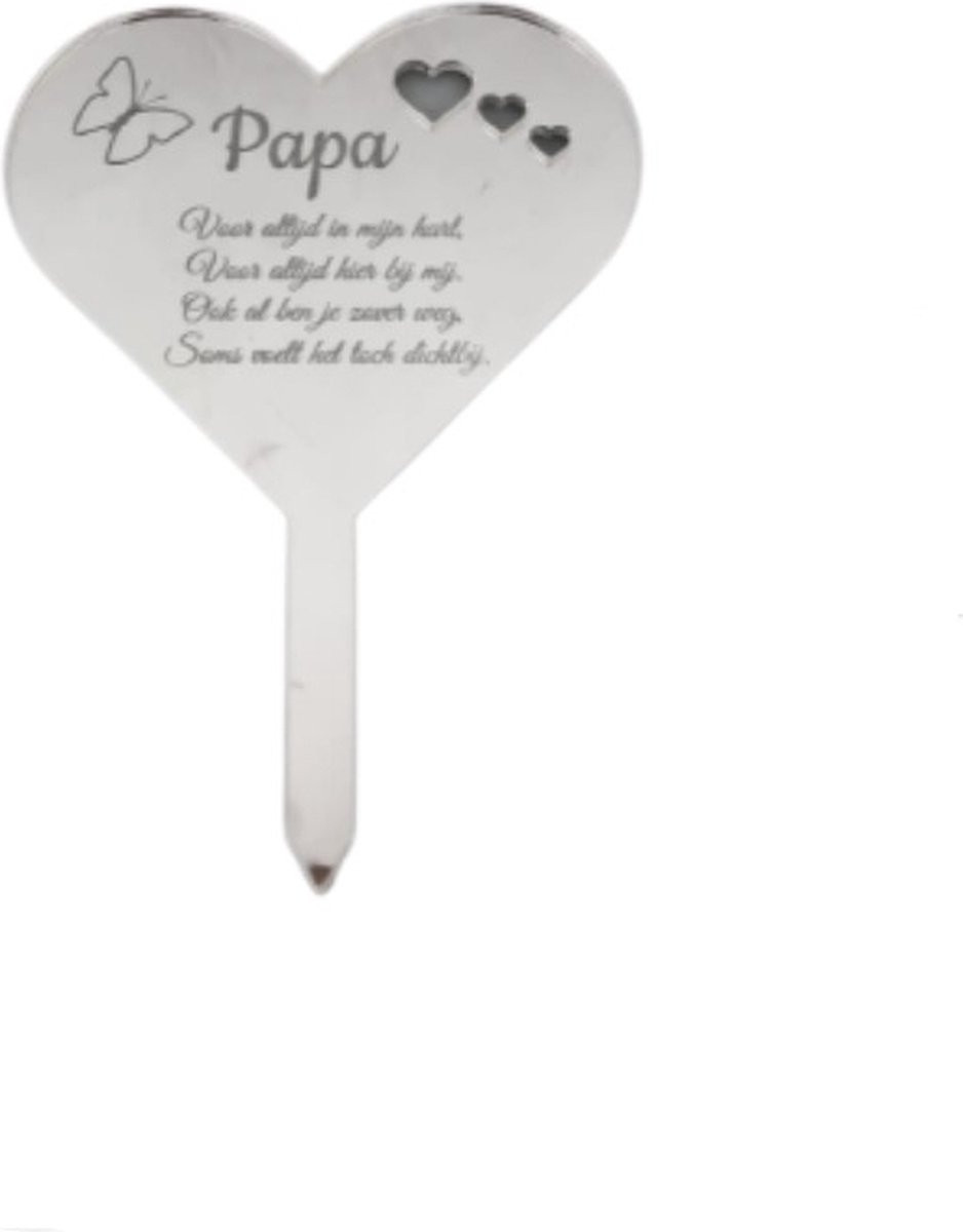 Hartvormige zilveren grafsteker voor papa