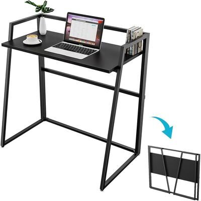 Eureka Ergonomic "33"" Teak Wood Folding Computer Desk - No Assembly Small Space Workstation"