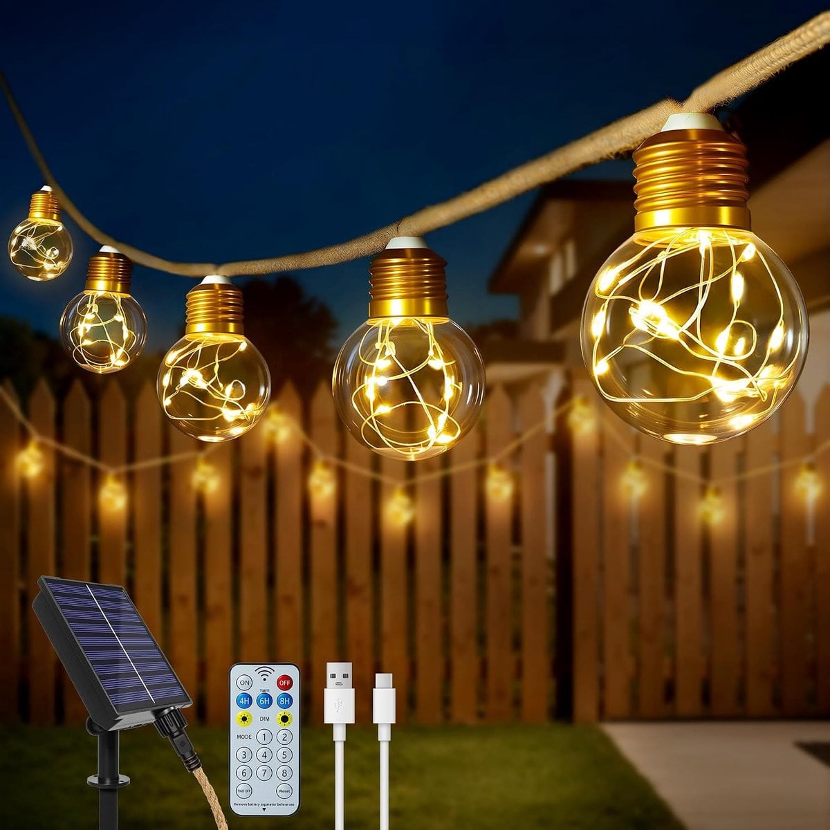 Merkloos Lichtsnoer voor buiten met 24 LED-lampjes op zonne-energie, 12 m