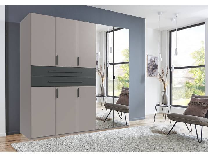 Drehtürenschrank Digit Typ B 225cm Grau/Beige/Saharagrau/Graphit mit Spiegeltür/-en