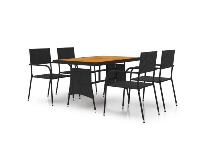 Ensemble table et chaises - Maison - Mobilier d'extérieur - Résine tressée - Acier - Noir