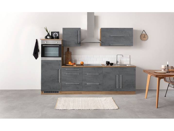 Küchenzeile, Spanplatte, Grau & Betonoxid, 270×200×60 cm, Mit Induktionskochfeld, Modern