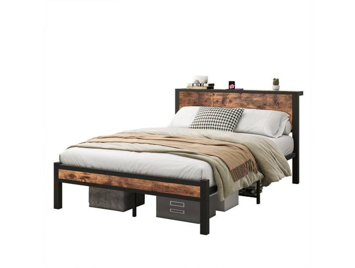 Stilvora Metallbett 140/200 cm in Antikbraun & Schwarz mit Stauraum MDF im Industrial Design, Braun, Metall, 140x200 cm, Schlafzimmer, Betten, Metallbetten