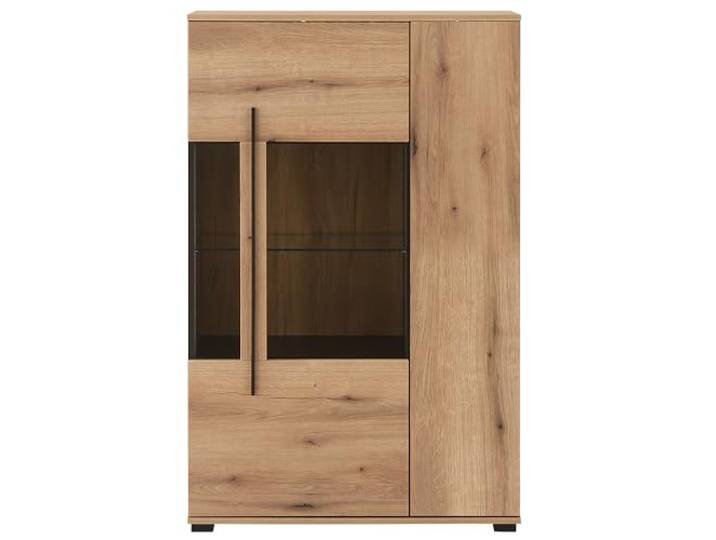 Lomadox Vitrinenschrank 90 cm breit Wohnzimmerschrank Vitrine in Eiche mit 2 Türen und 1 Glaseinlegeboden
