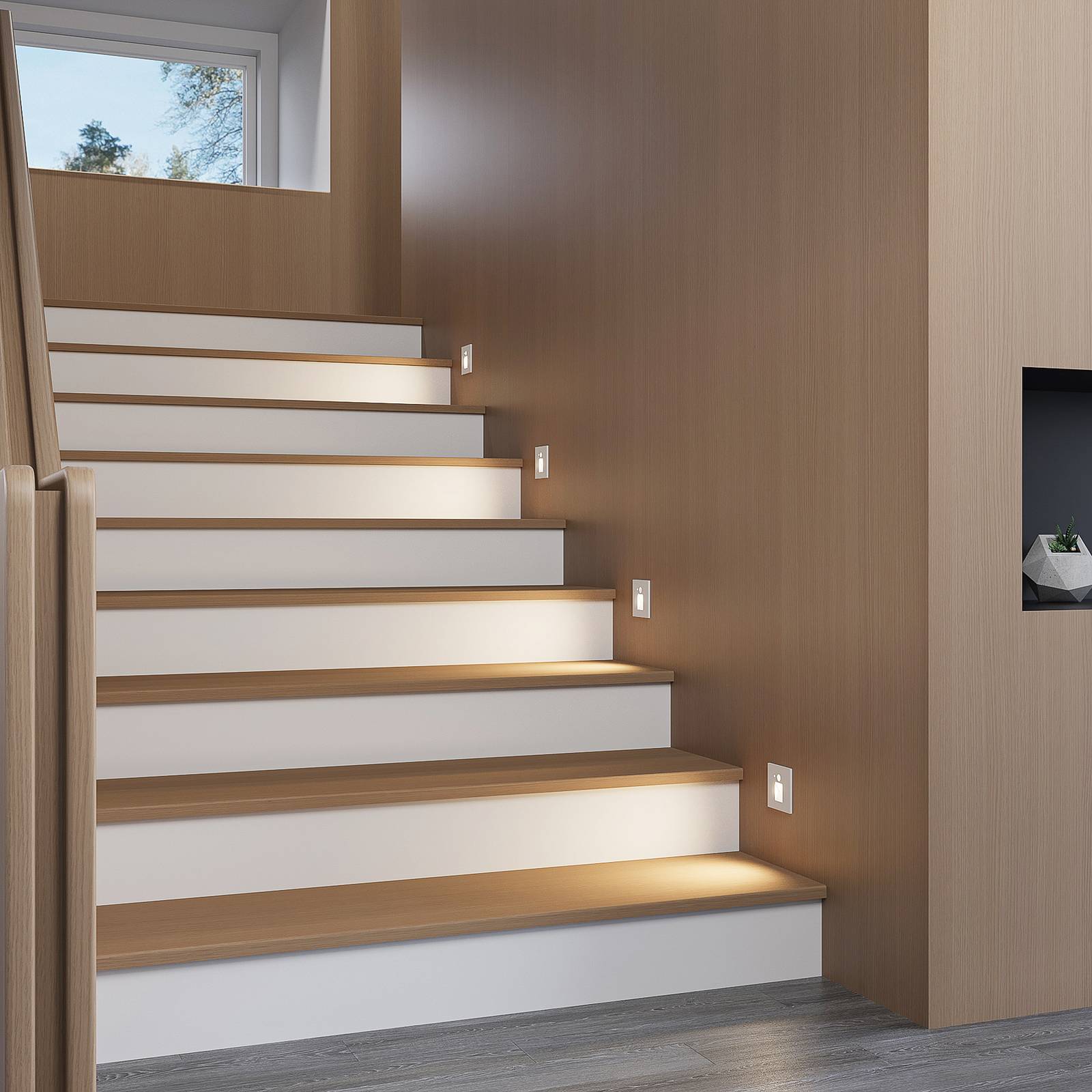 Arcchio LED recessed light Neru, 7 cm, white, angular, sensor Neru, White / opal, Living / Dining Room, Aluminium, Modern