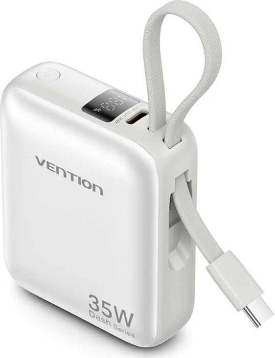 Vention 10000mAh Mini Power Bank (USB-C + USB-C) with Built-in USB-C Cable 35W Beige