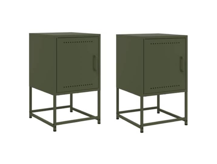 KUTYWEXFM Nachttisch 2er Set Olivgrün Stahl 36x39x60,5 cm Industrieller Metall-Schubladenschrank in Olivgrün für Schlafzimmer und Wohnzimmer. Robustes Design mit Wandhalterung.