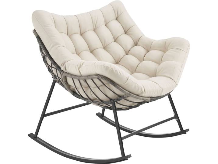 Fauteuil à bascule, rembourré, matelassé, beige 93x99.5x89cm