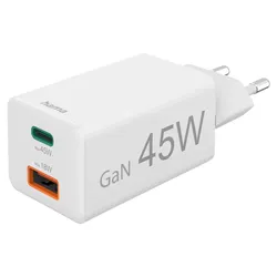 Hama 45W USB-A, USB-C Schnellladegerät, weiß