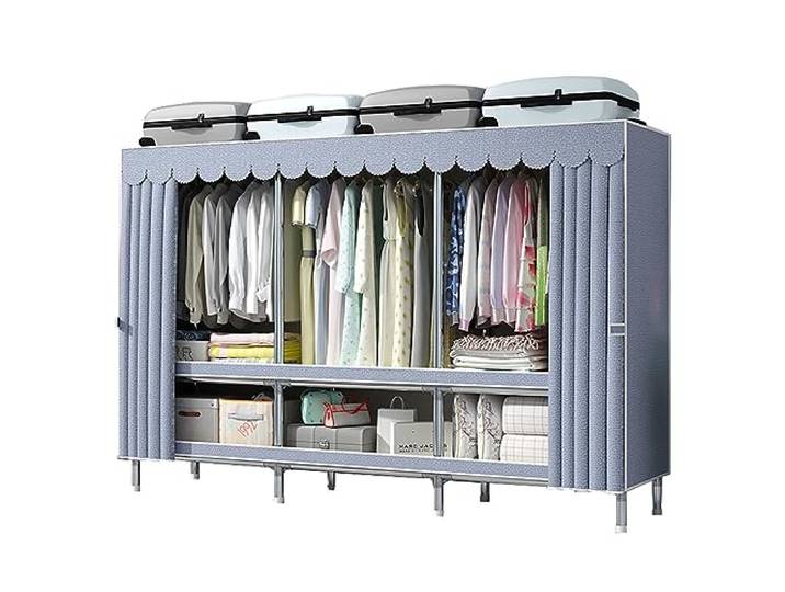 SDGBCXD Tragbarer Kleiderschrank, mit 3 Ablagefächern und Kleiderstangen 26 mm Stahl Vliesstoff