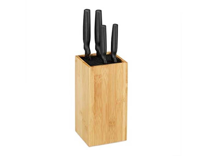 Relaxdays 10028872 Bloc Bambou Non Garni\, Porte Bois\, Rangement Universel 6 Couteaux\, H x D 24x12 cm\, Nature