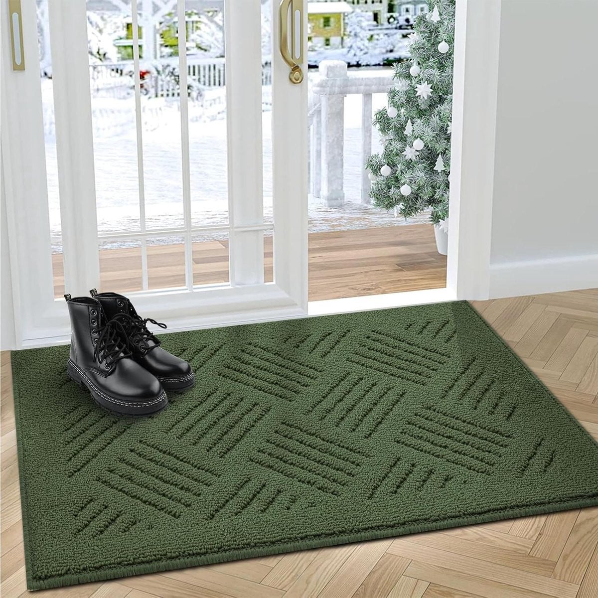 Groene machinewasbare deurmat voor een schoon entree, 92 x 112 cm