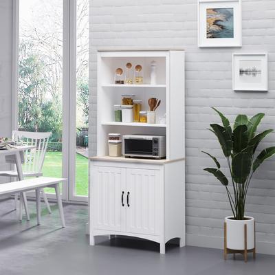 "HOMCOM 70"" Kitchen Buffet Hutch with 3-Tier Shelving, Freestanding Storage Pantry Cabinet w/ Adjustable Shelves and Countertop"