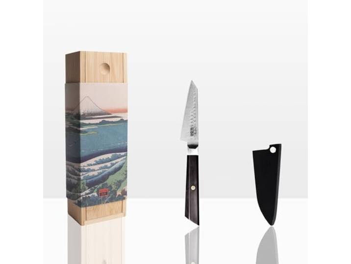 KOTAI Bunka Spickmesser mit Bambus-Saya und Bambusbox 9-cm-Klinge von Hand gehämmert und geschärft japanischer ultrascharfer 440C-Edelstahl