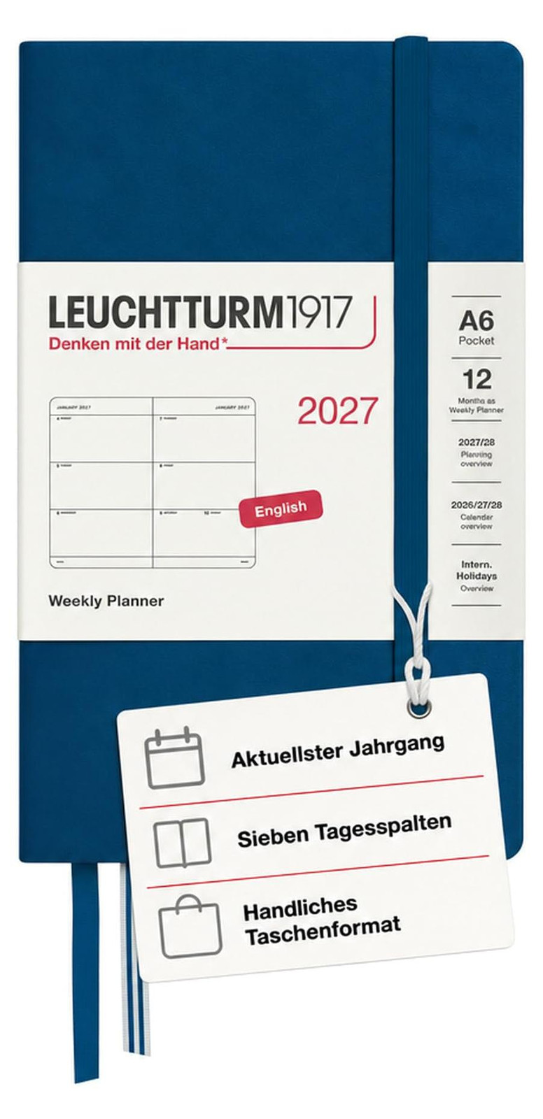 Leuchtturm1917 Wekelijks agenda 2027, A6 zakformaat, Engels, Indigo, Hardcover