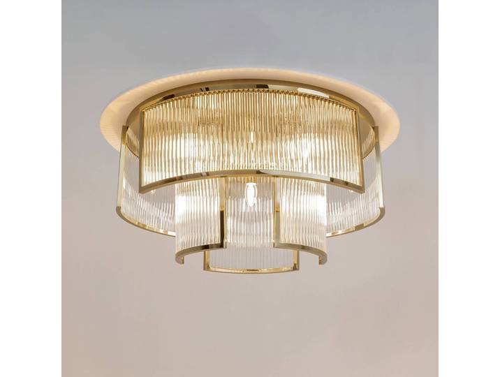 Design plafondlamp Frame, dimbaar, messing / goud, Woon-/ Eetkamer, Glas, Design, plafondlamp design