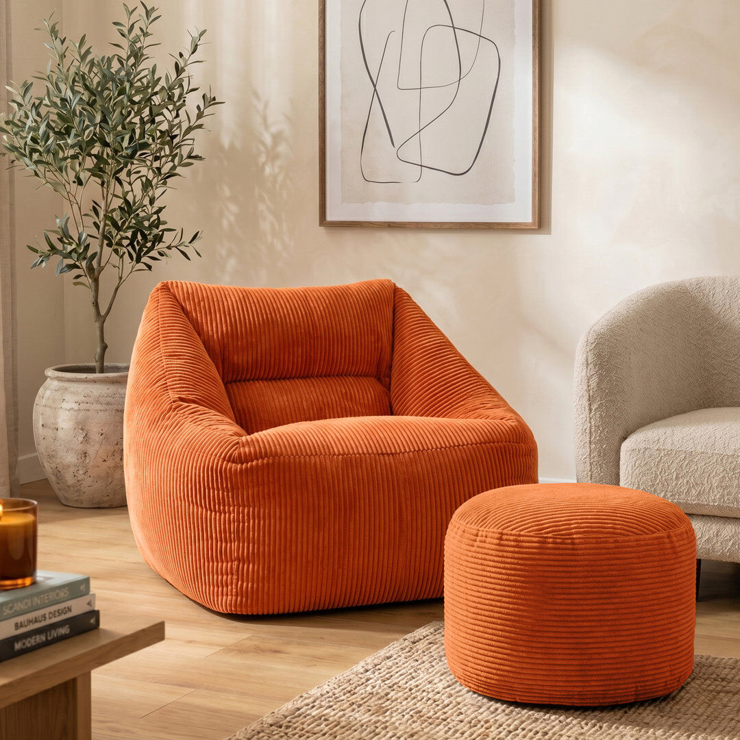 icon Natalia Large Beanbag and Round Footstool Corduroy Navy Blue Orange Medium