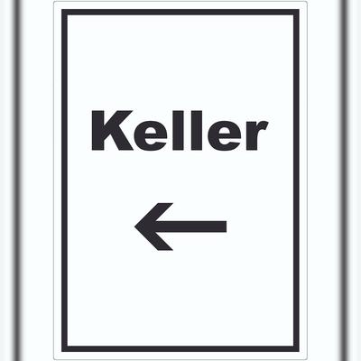 HB-Druck Keller Aufkleber mit Text und Richtungspfeil links hochkant A8 (52x74mm)