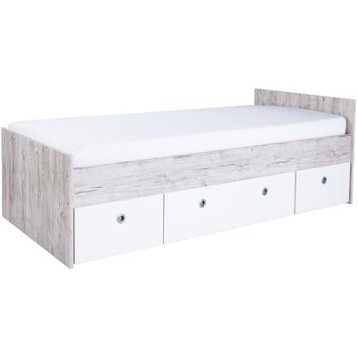 Stauraumbett OTTO HOME "Jugendbett »Riekke« 120 x 200 cm", weiß (eiche, sand, nachbildung, weiß), B:127cm H:70cm L:204cm, Betten, Stauraumbett, Jugendbett 120 x 200 cm inkl. Rollkästen