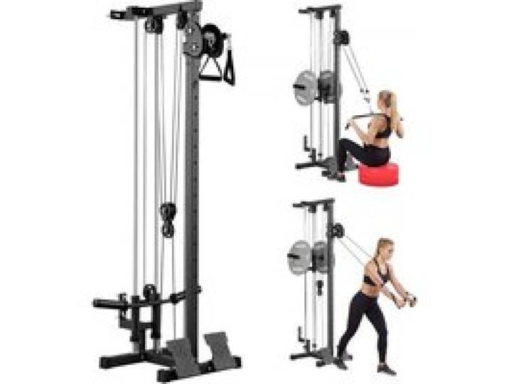VEVOR Station de Musculation à Poulie 3 en 1, Machine à Tirage Vertical avec 18 Niveaux de Réglage en Hauteur, pour LAT Bras Gym Domicile, Poulie Haute Charge Maximale de 227 kg, Fixation Murale