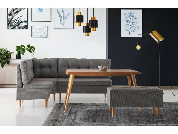 JVmoebel Esszimmer-Set Esszimmergruppe Grau mit Esstisch und bequemen Sitzbänken, (3-St., Sitzbanke + Tisch + Bank), Made in Europa