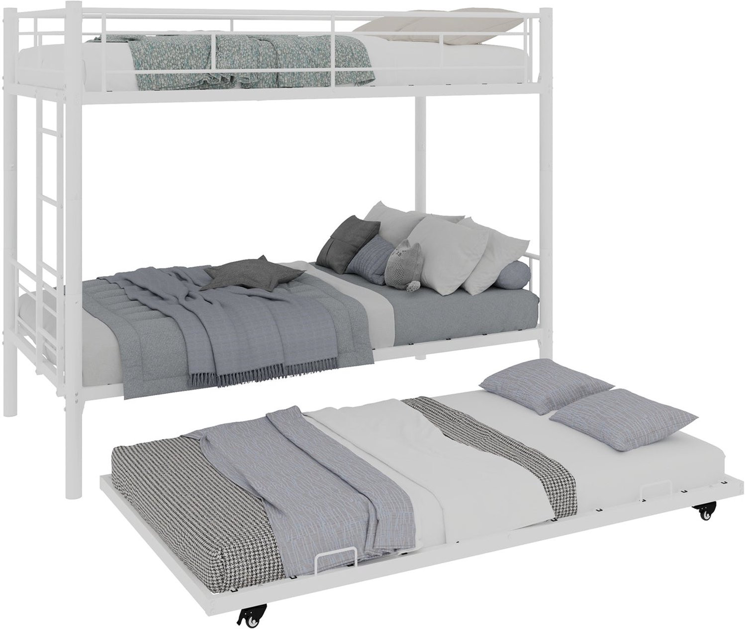 Merax Metalen Stapelbed voor Kinderen met Uitschuifbaar Logeerbed en Ladder - Wit - 90 x 190 cm
