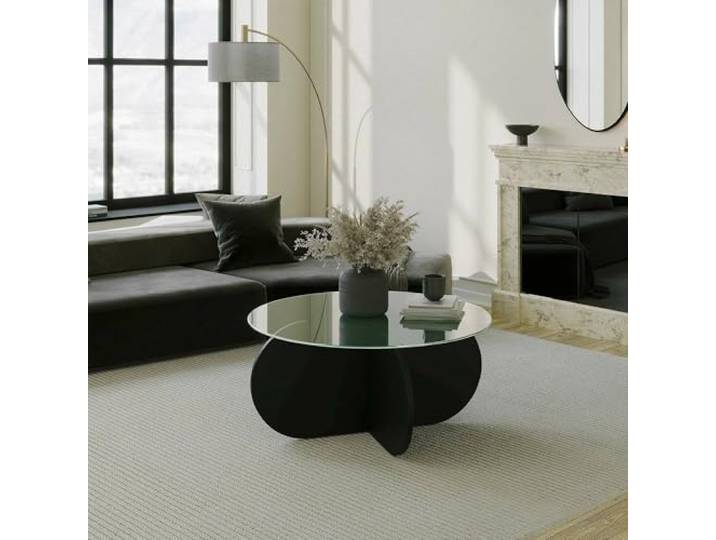 Dmora Couchtisch Gliese 75x75x35h cm Schwarz, Mit Ablage