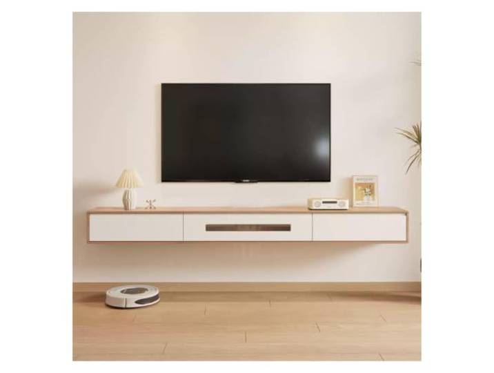 An der Wand montierter schwebender TV-Ständer. Schwimmende TV-Konsole Mit 3 Lagerschränken, Medienschrank for Wohnzimmer und Schlafzimmer hängend