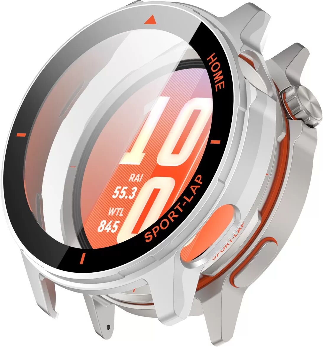 INF PC-Gehäuse mit gehärtetem Glas, integrierter Schutz — Kompatibel mit Huawei Watch GT Runner2, leicht, einfache Montage, Silberorange