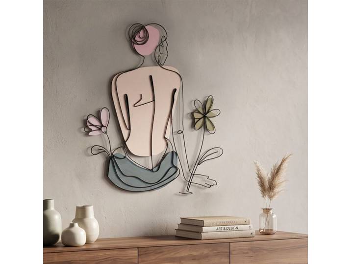 Décoration murale Line Art visage femme de dos métal 80x90 cm Sora Noir