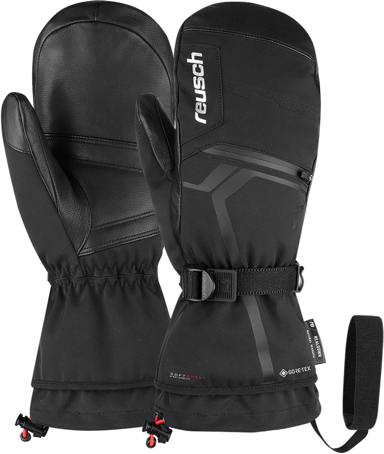 Fäustlinge REUSCH "Fäustling Down Spirit Mitten höchste Wärmestufe, wasserdicht", Damen, Gr. 7.5, silber (schwarz, silberfarben), 50% Polyester, 45% Ziegenleder, mehrfarbig, Handschuhe Fäustlinge, mit höchster Wärmestufe