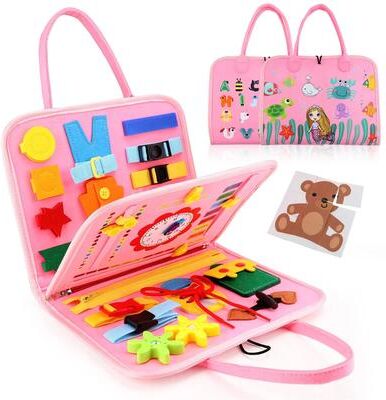 Discount Dollar Deals Montessori Busy Board For Toddlers Educational Sensory Toy For Fine Motor Skill Development pink