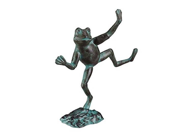 Relaxdays Statue de Jardin Grenouille dansante sur Un Pied Fonte Fer Sculpture Figurine de Jardin déco\,Taille L Vert