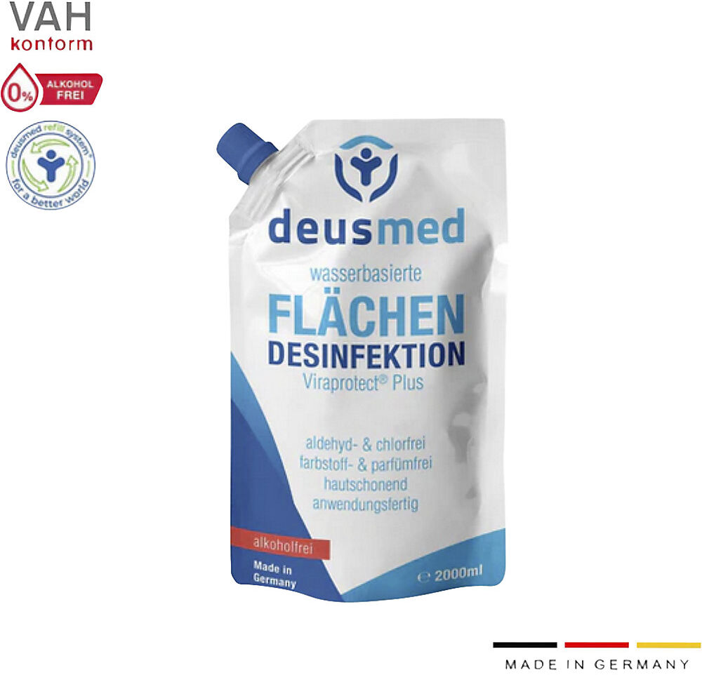 Flächendesinfektion deusmed®, alkoholfrei, Refill, Inhalt 2 l, pH-Wert neutral kaiserkraft
