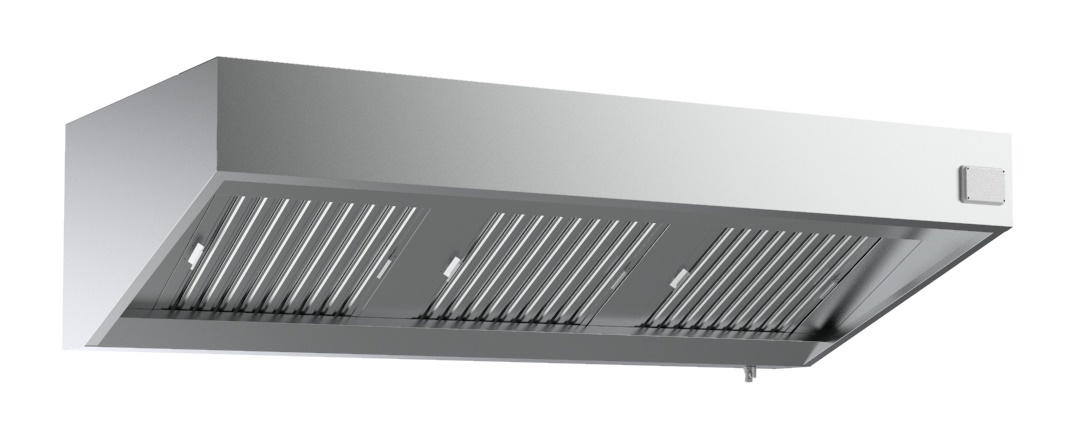 CHEFGASTRO Wandhaube ALDOR inkl. Motor & Regler | LED & 2x Lamellenfilter + Fettablasshahn | 900m³/Std., HxBxT 52x120x70cm | Edelstahl