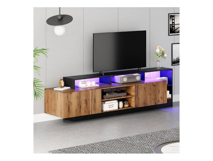 REDOM Lowboard mit LED-Anzeigen (TV-Panel, Fernsehschrank, 1 St., mit zwei Türen, zwei 2 offene Fächer), für bis zu 70 Zoll Fernseher
