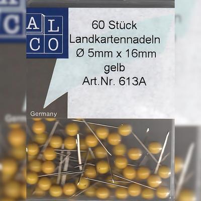 Alco Landkartennadel 16mm Ø5mm gelb 60 Stück