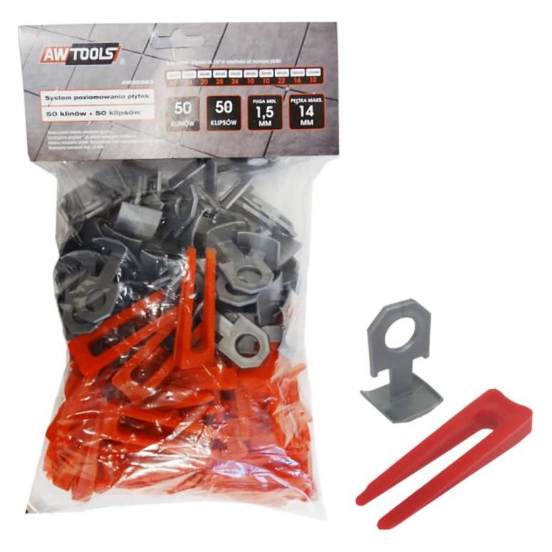 Awtools SYSTEM POZIOMOWANIA PŁYTEK 7-14mm / PAKIET STARTOWY / 50szt.+50szt. (KLIN+KLIPS) (Keil) (AW30363)