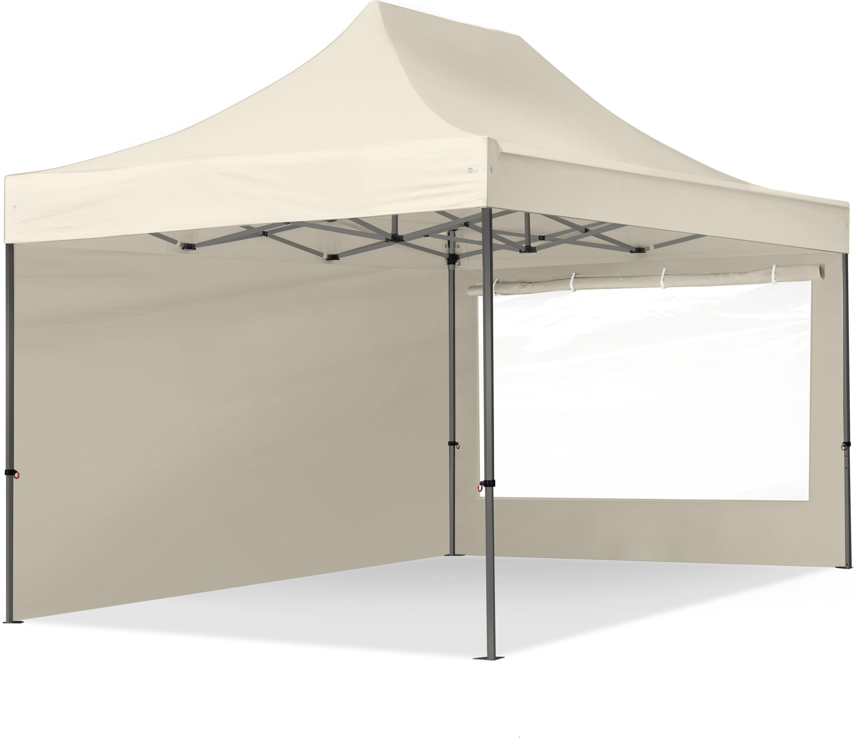 TOOLPORT 3x4.5m PES 750 Pop Up Gazebo PREMIUM Steel 40 mm, incl. 2 side panels with Panorama Windows, cream - (600048)