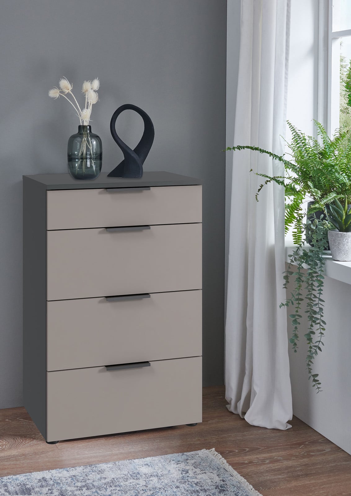 home24 Nachtkastje modern bruin/grijs/saharagrijs Hoogte: 84 cm