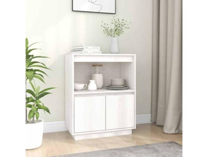 RJPLMFV Anrichte, weiß, 60 x 34 x 75 cm, massives Kiefernholz Seitliche Aufbewahrung, robustes Regal, für Bücher und Multimedia, Deko Wohnzimmer