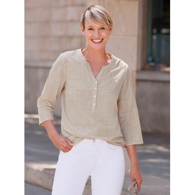 Schlupfbluse CLASSIC BASICS, Damen, Gr. 48, orange (sand, koralle, kariert), 100% Baumwolle, gemustert, kariert, mehrfarbig, Rundhals, Blusen Schlupfbluse
