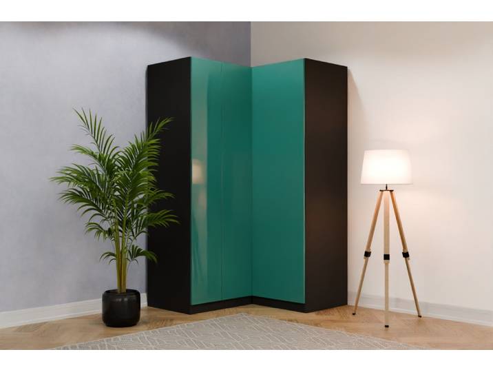 Eckkleiderschrank nach Maß - RAL 6033 Minttürkis - B135xB65xH220cm - Individuell konfigurieren