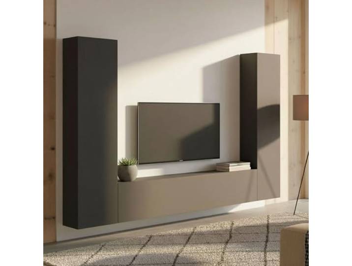 Dmora - Ausgestattete Wand Giordano, 3-türiges TV-Ständer-Wohnzimmerset, Mehrzweck-Wohnzimmermöbel, 100% Made in Italy, 260 x 30 x 180 cm, Anthrazit,