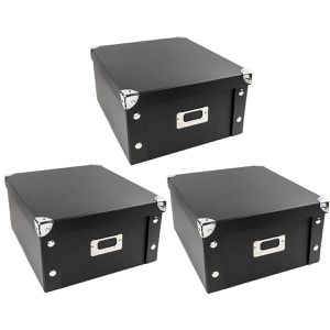 Ideen-mit-Herz Aufbewahrungsbox 11 Liter, mit Deckel, Pappe, schwarz, A4, 26 x 31 x 14cm, 3 Stück