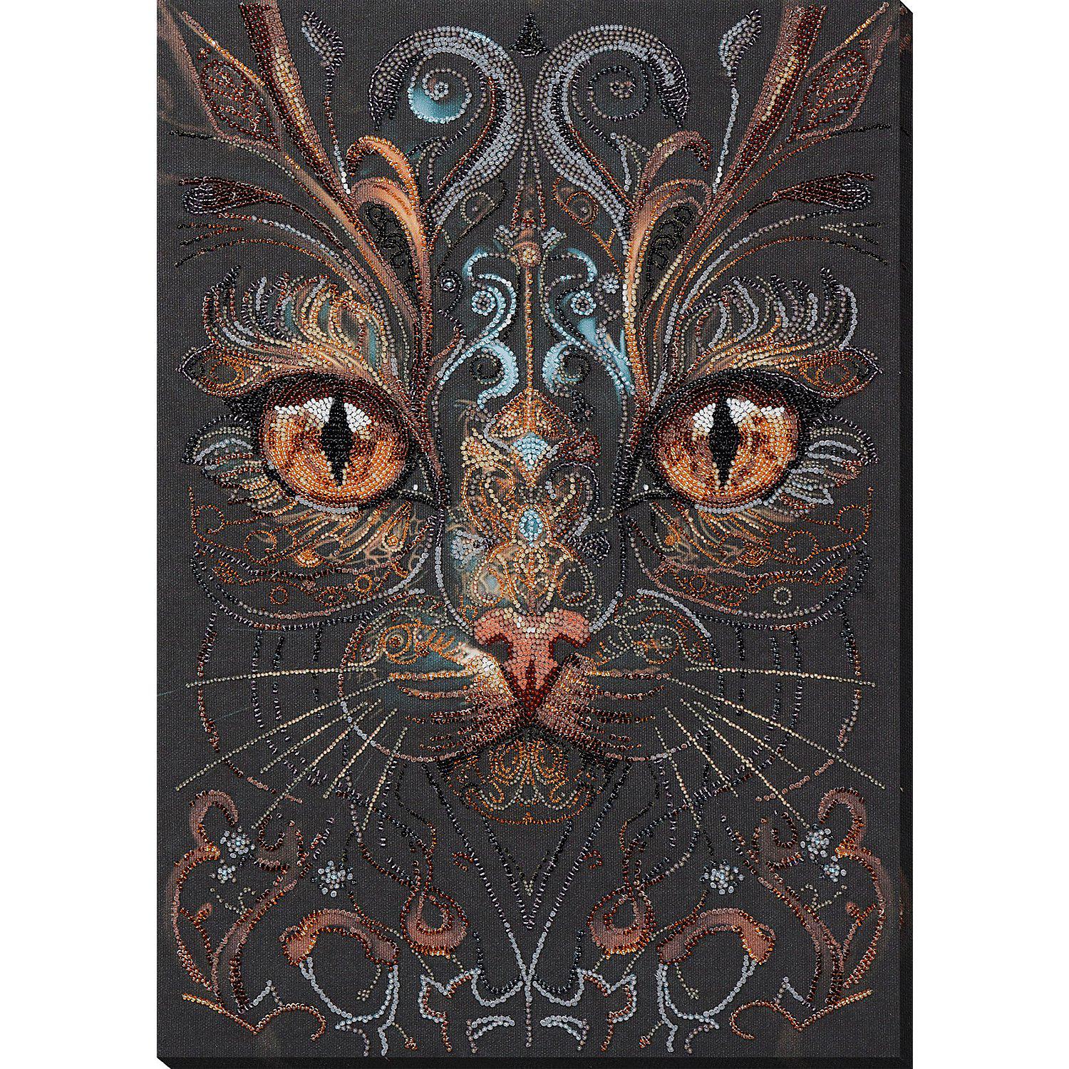 Perlen-Stickbild "Katzenblick", 30 x 43 cm