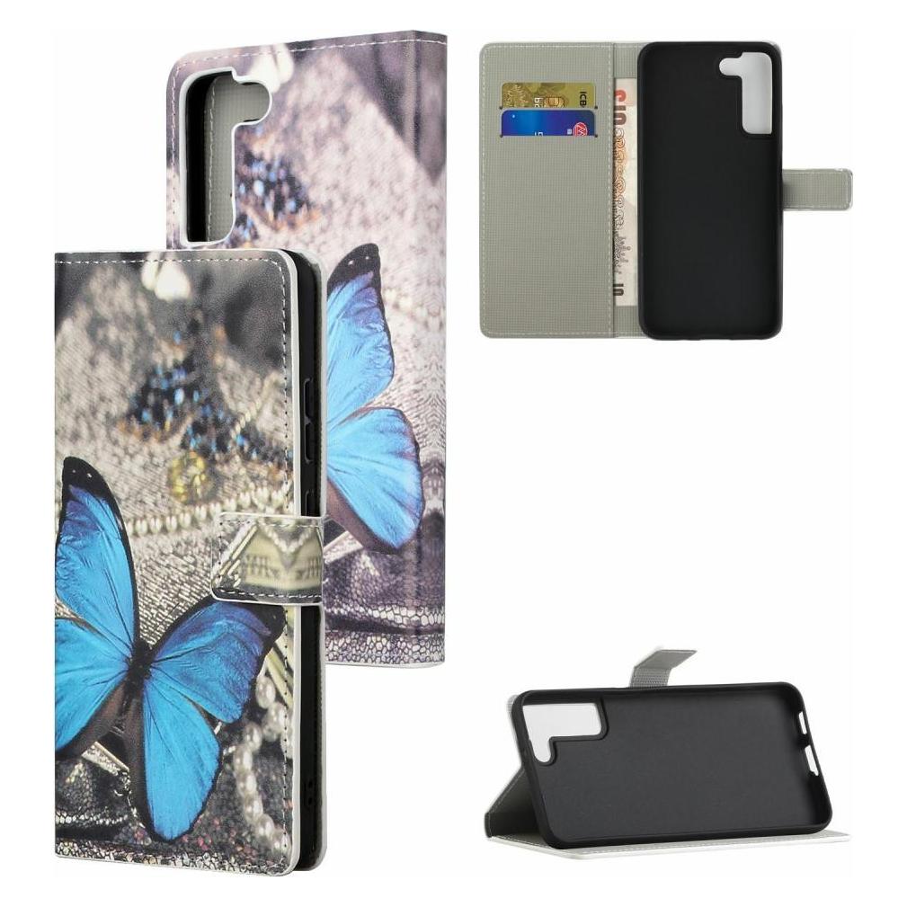 Cover-Discount Galaxy S22 - Leder Hülle Etui Schmetterlinge blau (Samsung Galaxy S22) (101239951M)